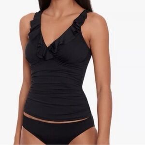 Lauren Ralph Lauren Ruffled V-Neck Tankini Swim Top Size Small In Black